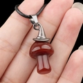 Witch hat natural red agate mushroom pendant necklace with black braided rope cord - Red Agate