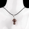 Witch hat mushroom necklace featuring red and black textured natural agate stone - Mahogany Obsidian