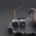 Polished dark labradorite cube incense holder with natural stone textures and center hole - Black Flash Stone (1pc)