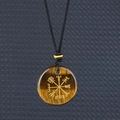 Collar de ojo de tigre con símbolo Vegvisir vikingo dorado y cordón negro tejido - Ojo de tigre