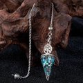 Tree of Life dowsing pendulum with blue and white crystals on a silver chain - Apatite