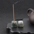 Natural Labradorite stone incense holder cube with iridescent gray green texture finish - Labradorite (1pc)