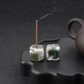 Natural green moss agate stone cube incense burner with single hole for home decor - Moss Agate (1pc)