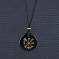 Collar de obsidiana negra con colgante de brújula vikinga Vegvisir grabado en oro - Obsidiana