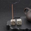 Minimalist spotted dalmatian stone cube incense holder with burning stick on stone tray - Dalmatian Jasper (1pc)
