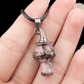Pink agate mushroom pendant necklace with silver witch hat and black cord cord - Rhodonite