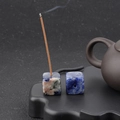 Square sodalite incense holder with blue natural veins and central hole for stick - Blue Vein Stone (Single Piece)