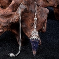 Blue sand crystal tree of life resin pendulum with silver chain and metal charm - Blue Goldstone (Synthetic)