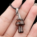 Handheld vintage witch hat mushroom necklace with red spotted agate stone pendant - Mahogany Obsidian
