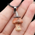 Natural agate mushroom necklace with witch hat cap on black woven cord - Crazy Agate