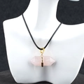Collana con pilastro esagonale a doppia punta in quarzo rosa naturale e gancio oro - Quarzo rosa