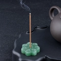 Green crystal lotus incense holder with natural stone texture for burning incense sticks - Green Aventurine