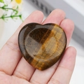 Polished tiger eye heart worry stone with golden brown natural fibrous textures - Tiger's Eye