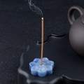 Blue aventurine crystal lotus incense holder with natural stone texture and floral design - Blue Aventurine