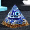 Piramide Orgone da 6cm con malocchio, lapislazzuli e foglia d'oro per decoro tavolo - M1 (Occhio Blu + Lapislazzuli)