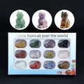 Set of 12 hand-carved gemstone cat figurines in a gift box with natural crystals - Colorful
