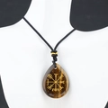 Tiger Eye stone Viking Vegvisir pendant necklace with teardrop shape on white mannequin - Tiger's Eye