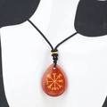 Natural red stone Viking Vegvisir teardrop pendant necklace with black woven cord - Red Jasper