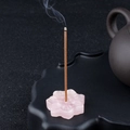 Lotus shape rose quartz incense burner holder with delicate hand-carved crystal petals - Rose Quartz