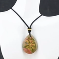 Unakite natural stone Viking Vegvísir teardrop pendant necklace with black cord - Unakite