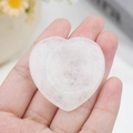 Handheld heart-shaped white crystal worry stone for healing and facial massage - White Crystal