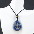 Lapis lazuli water drop necklace featuring golden engraved Viking Vegvisir symbol - Lapis Lazuli