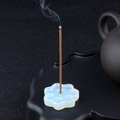 Blue opal crystal lotus incense burner holder with base and burning incense stick - Opal (Synthetic)