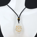 Water-drop natural white crystal Viking Vegvisir rune pendant necklace with black cord - White Crystal