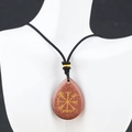 Vintage teardrop gold sandstone Viking rune necklace with black woven cord strap - Synthetic Gold Sandstone