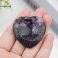 Polished purple amethyst heart-shaped worry stone with natural white veins for healing - Lilac Stone