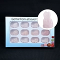 Set of 12 rose quartz crystal cat figurines in light blue window gift box display - Rose Quartz