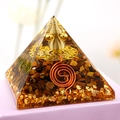 6.5cm Orgone Pyramid with tiger eye stones, copper coil and gold foil layers - Tiger Eye Stone And Copper Coil (AG65-12)
