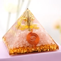 Orgonite pyramid with pink quartz crystals and copper spiral energy device - Rose Quartz And Copper Coil (AG65-13)