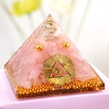 Orgone pyramid with rose quartz and gold eye of providence symbol for healing decor - Clear Quartz + Rose Quartz