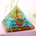 6.5cm Orgone Pyramid ornament with turquoise stones and copper spiral in resin - Blue Turquoise And Copper Coil (AG65-14)