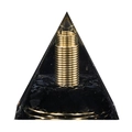 Handmade Orgonite Pyramid with obsidian stones and golden metal coil in clear resin - 6CM Pyramid / R4 Obsidian Style