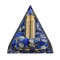 Handmade crystal resin pyramid with blue lapis lazuli stones and golden copper coil - 6CM Pyramid / R1 Lapis Lazuli