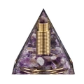 Orgone energy pyramid with purple amethyst crystals and golden metal coils - 6CM Pyramid / R2 Amethyst Style