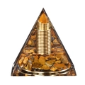Tiger Eye Orgone Pyramid with golden metal coil and resin for energy balancing - 6CM Pyramid / R3 Tiger Eye Style