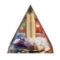 Orgone pyramid variant with golden spiral metal coil and colorful gemstone layers - 6CM Pyramid / R5 Seven Color Style