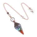 Handmade 7 chakras resin crystal pendulum with hexagonal cone and vintage alloy chain - Hexagonal Cone (2108) / Rainbow Stone