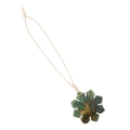 Natural moss agate stone snowflake ornament with beige braided cord on white background - Indian Agate