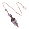 Cone-shaped purple and white crystal stone dowsing pendulum with vintage copper chain - Hexagonal Cone (2108) / Amethyst