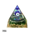 Orgonite pyramid with evil eye bead, green crushed stones, and gold foil base M4 model - 5cm / M4 Pyramid Style