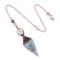 Light blue resin hexagonal cone pendulum with copper coil and filigree flower cap - Hexagonal Cone (2108) / Aquamarine