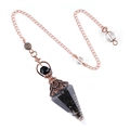 Retro black obsidian hexagonal cone pendulum with antique copper vine cap and chain - Hexagonal Cone (2108) / Obsidian