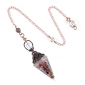 Colorful crystal pendulum with mixed resin stone chips and vintage bronze floral cap - Hexagonal Cone (2108) / Tourmaline