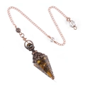 Vintage resin hexagon pendulum pendant with tiger eye stones and bronze metal cap - Hexagonal Cone (2108) / Tiger's Eye