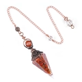 Hexagonal Red Jasper stone resin pendulum with vintage bronze floral metal cap - Hexagonal Cone (2108) / Red Jasper