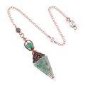 Vintage copper dowsing pendulum with green crystal stone chips and spiral copper wire - Hexagonal Cone (2108) / Green Aventurine